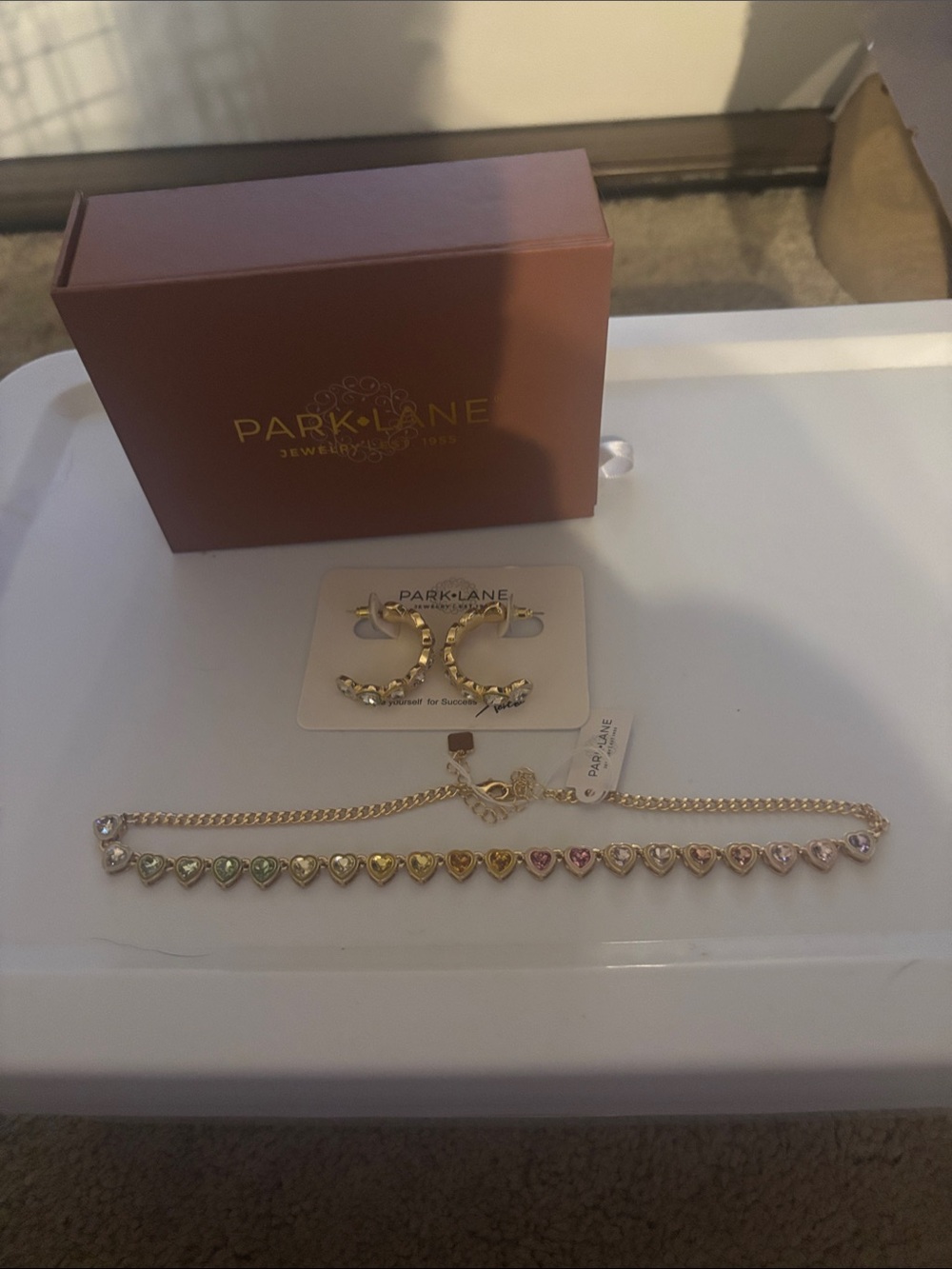 Park Lane Gold-Tone Heart Link Bracelet with Multicolor Stones